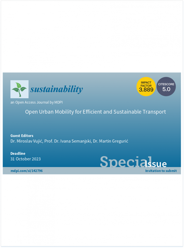 MDPI Sustainability – Special issue: „Open Urban Mobility for Efficient and Sustainable Transport“